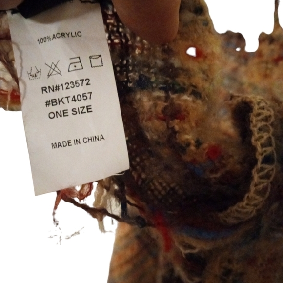 Pinkilicous Plaid Tan, Gold, Brown...Poncho Scarf with Fringe Neckline BoHo O/S - Picture 7 of 7